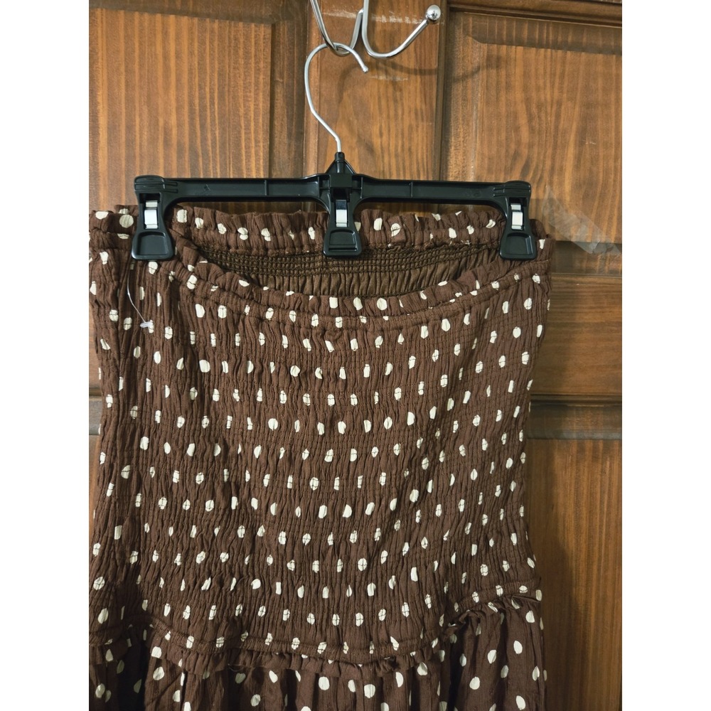 Sim & Sam Chocolate Brown Polka Dot Maxi Dress Smocked Convertible Straps M NWT - Picture 9 of 11